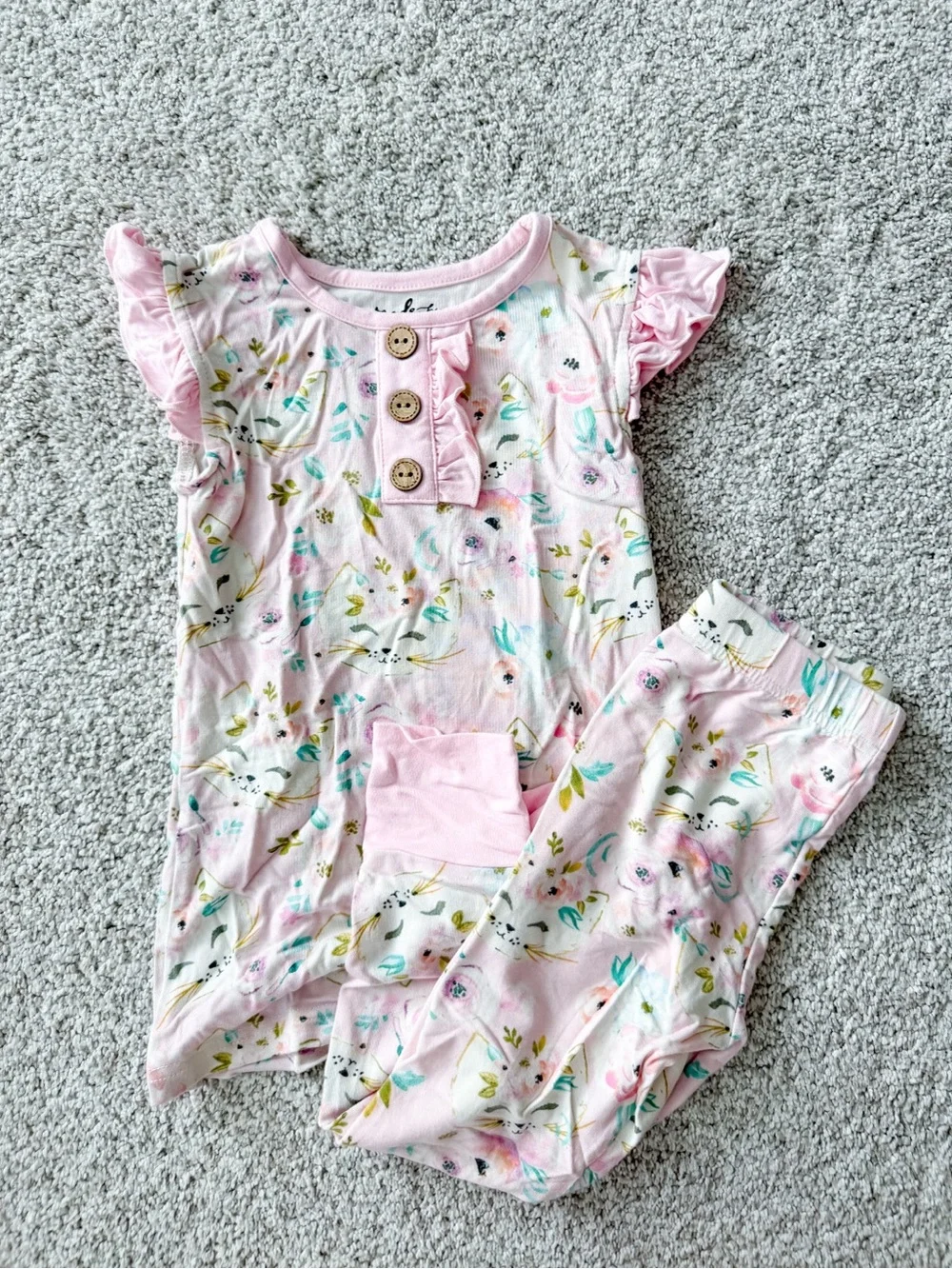 Girls' Pink Floral Pajama Set